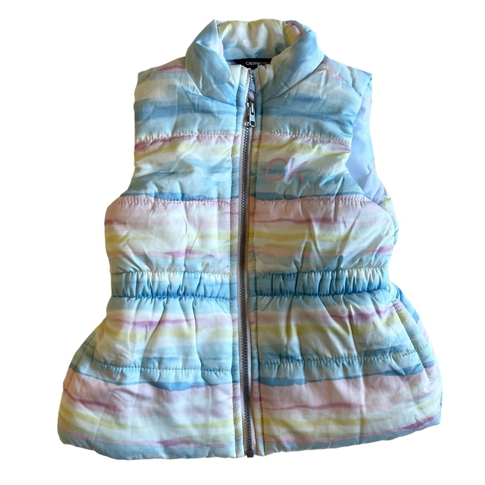 Calvin Klein Vest Kids Size 2T Rainbow Puffer Vest Sleeveless Zip Warm Colorful